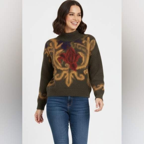 Ellen Tracy Sweaters - VINTAGE Ellen Tracy Mohair Blend Floral Mock Neck Cropped Sweater Medium